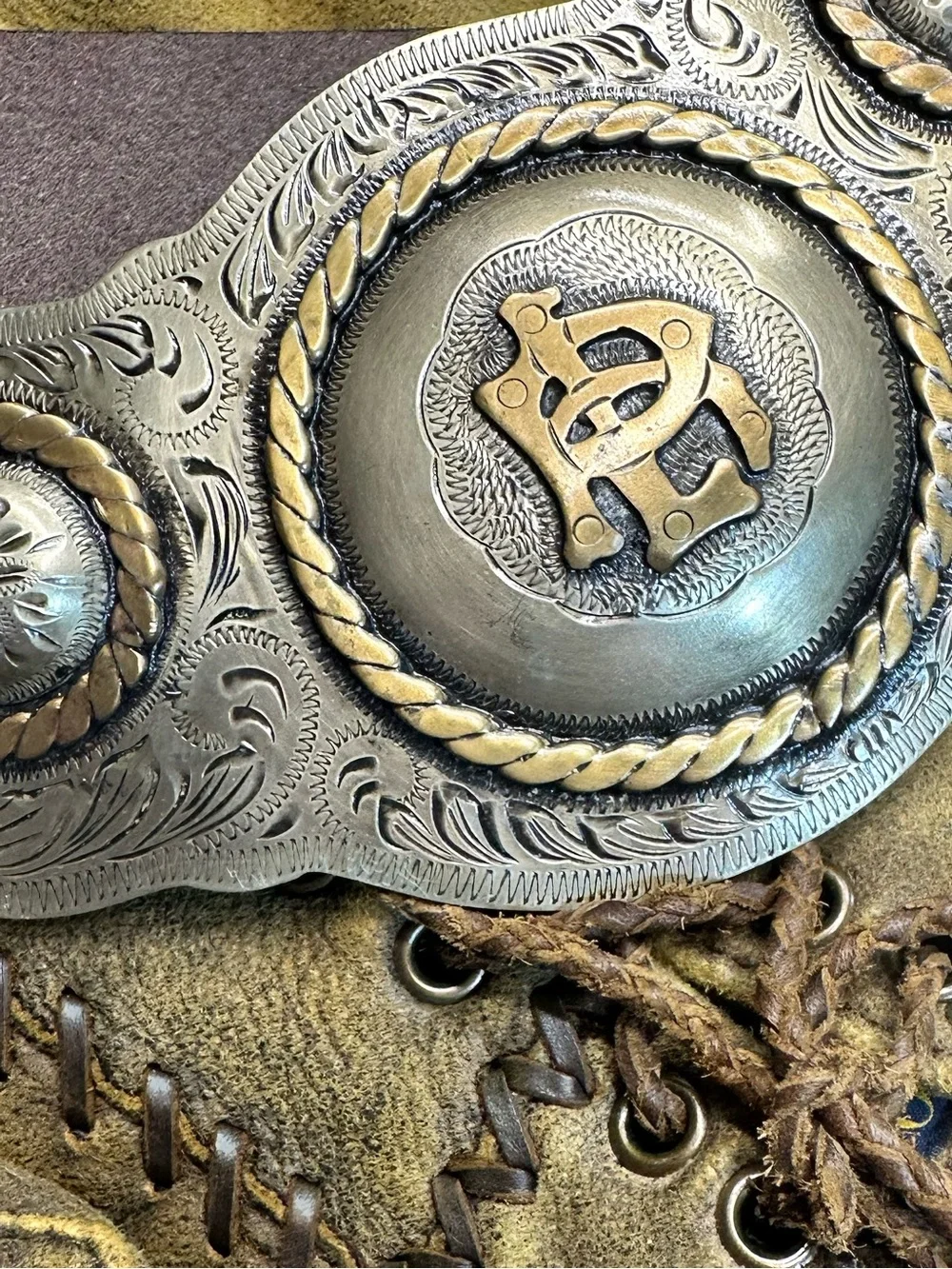 Ralph Lauren Southwestern Chocolate Brown Calf Santa Fe Plaque Buckle Belt